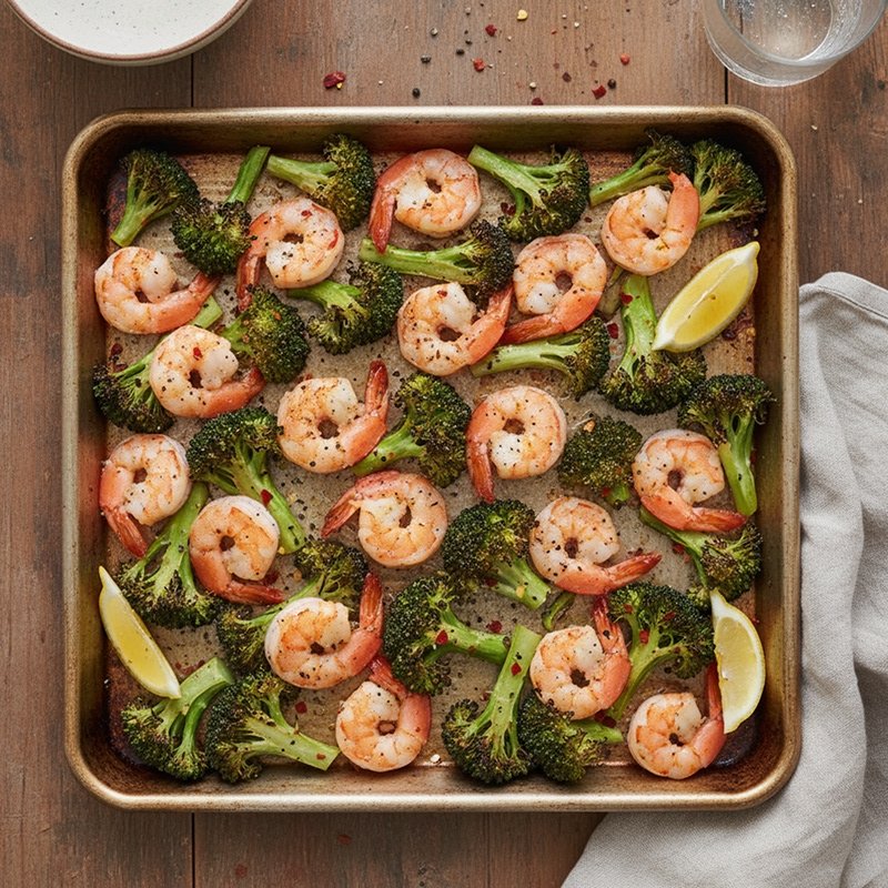 Brocoli et crevettes au four