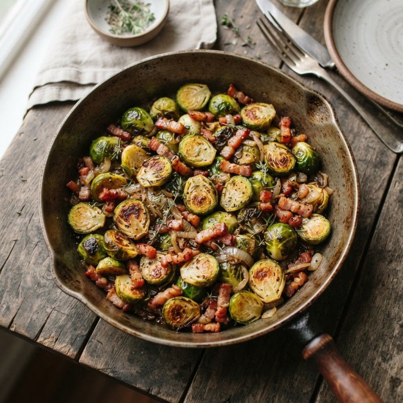 Poêlée de choux de Bruxelles & lardons