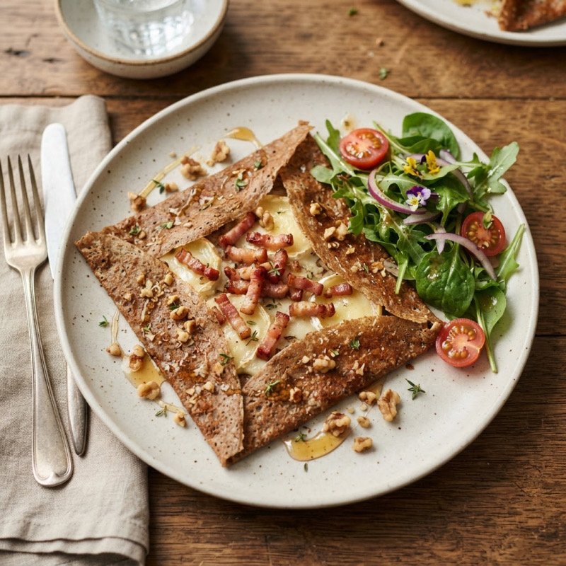 Galette aux lardons, chèvre & miel