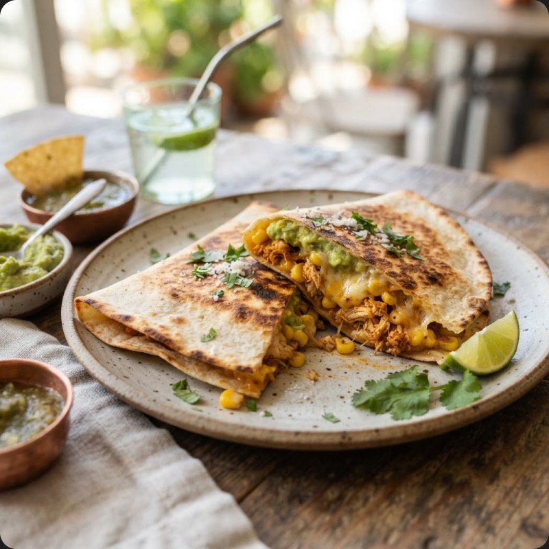 Chicken, Corn & Avocado Quesadillas