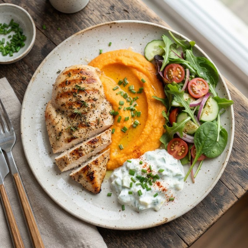 Chicken with Carrot Puree & Tzatziki