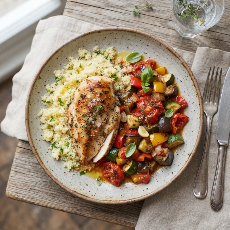 Poulet, semoule & ratatouille