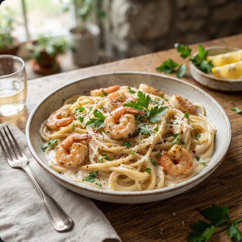 Spaghetti sans gluten ail & crevettes