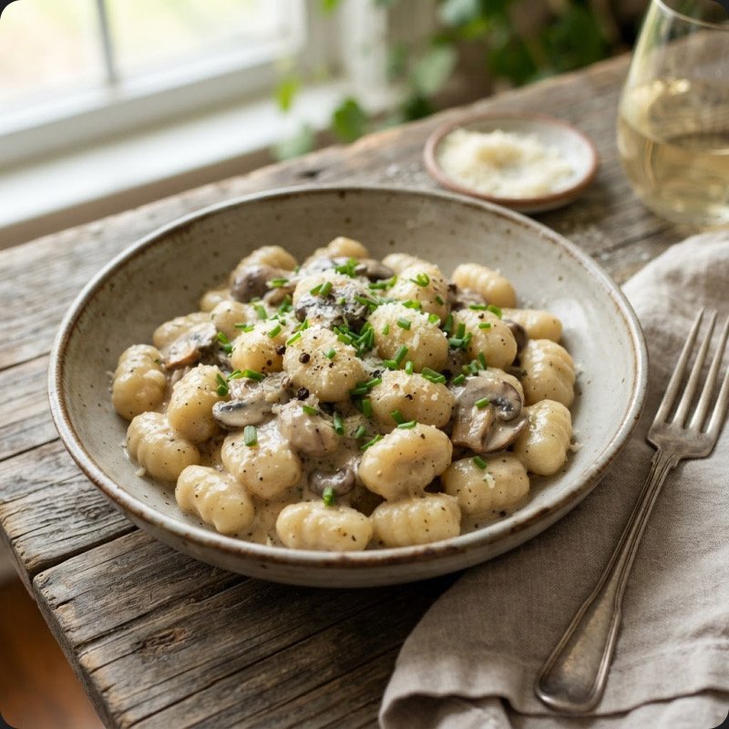 Gnocchi à la crème de parmesan & champignons