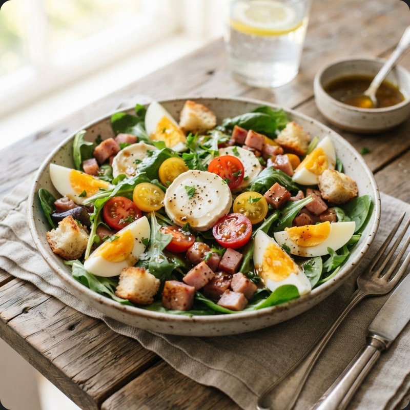 Salade chèvre, tomates cerises & jambon