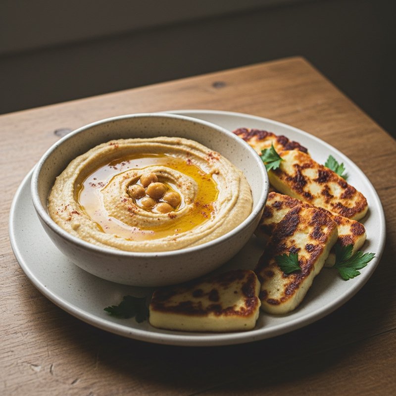 Houmous maison et halloumi