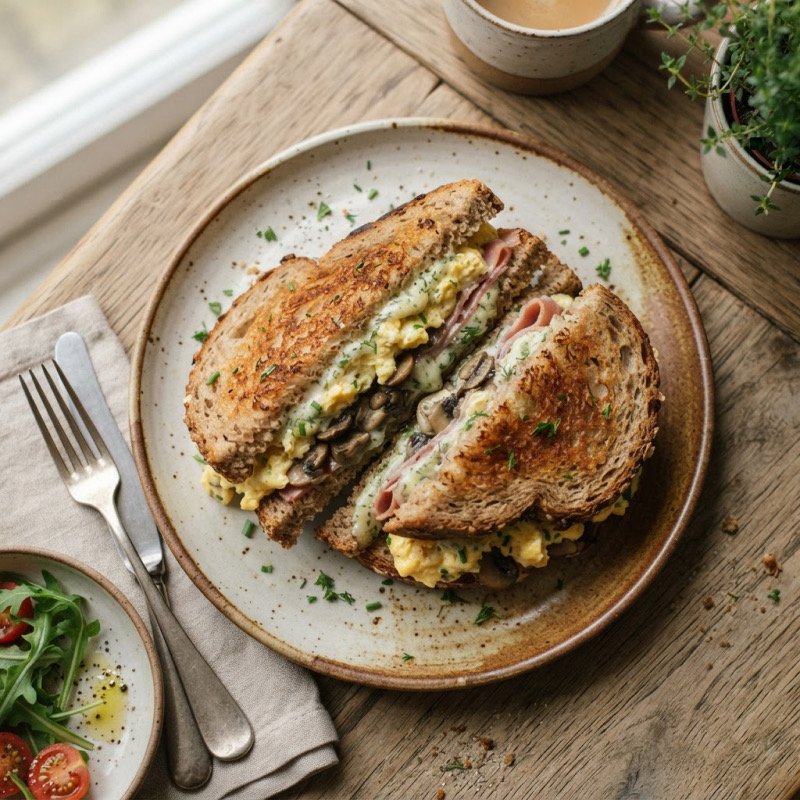 Brunch sandwich aux champignons
