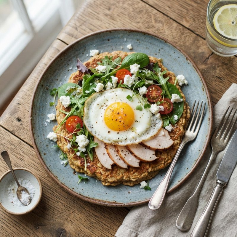 Oat Pancakes with Turkey & Fresh Goat Cheese