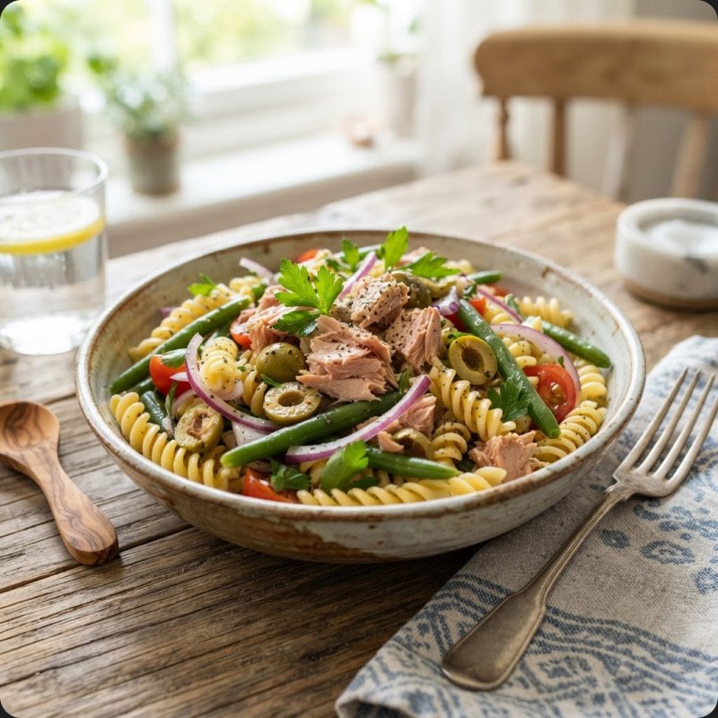 Salade pâtes, thon & haricots