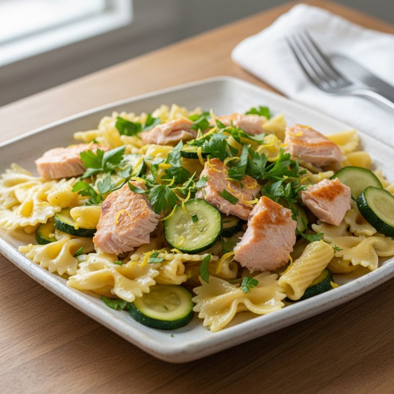 Saumon aux courgettes et pâtes perlées