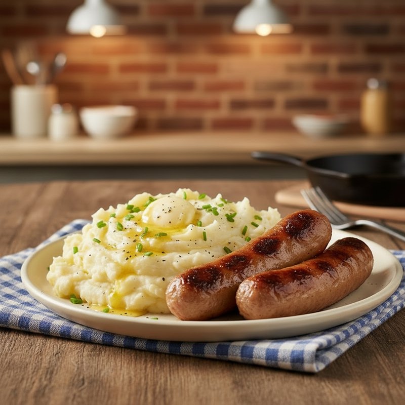 Saucisses et purée de pommes de terre
