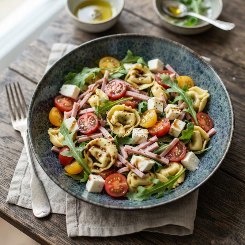 Salade de tortellini, tomates cerises & jambon