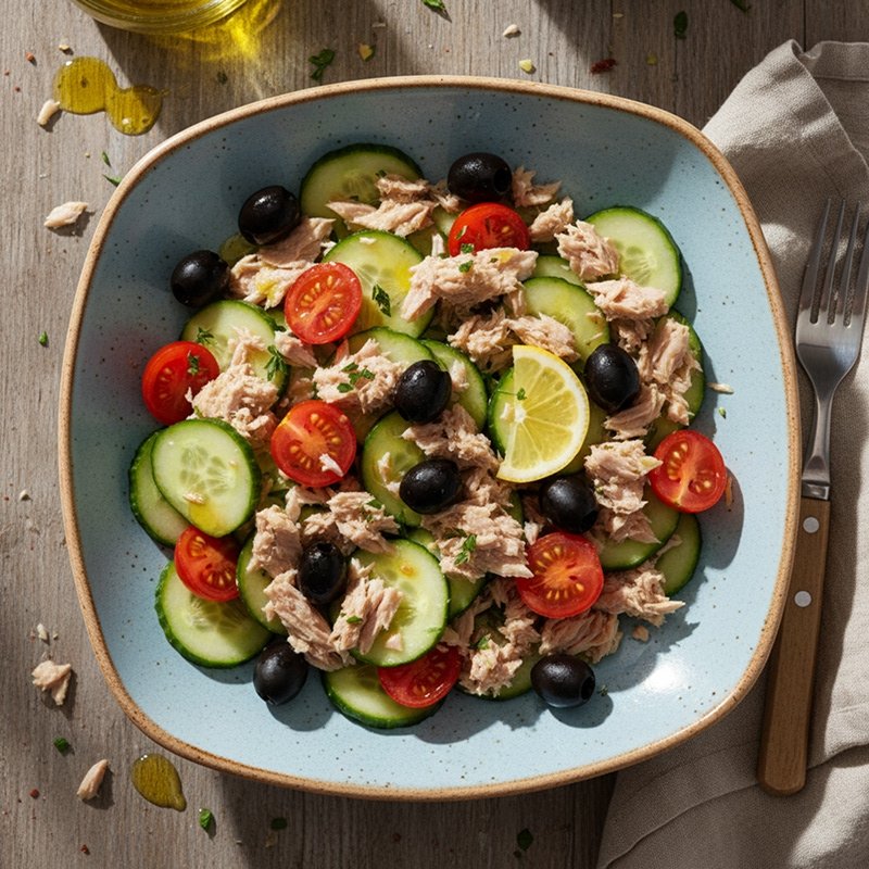Salade de thon, olives et légumes